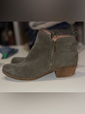 Lucky Brand Olive Suede Double Side-Zip Ankle Bootie